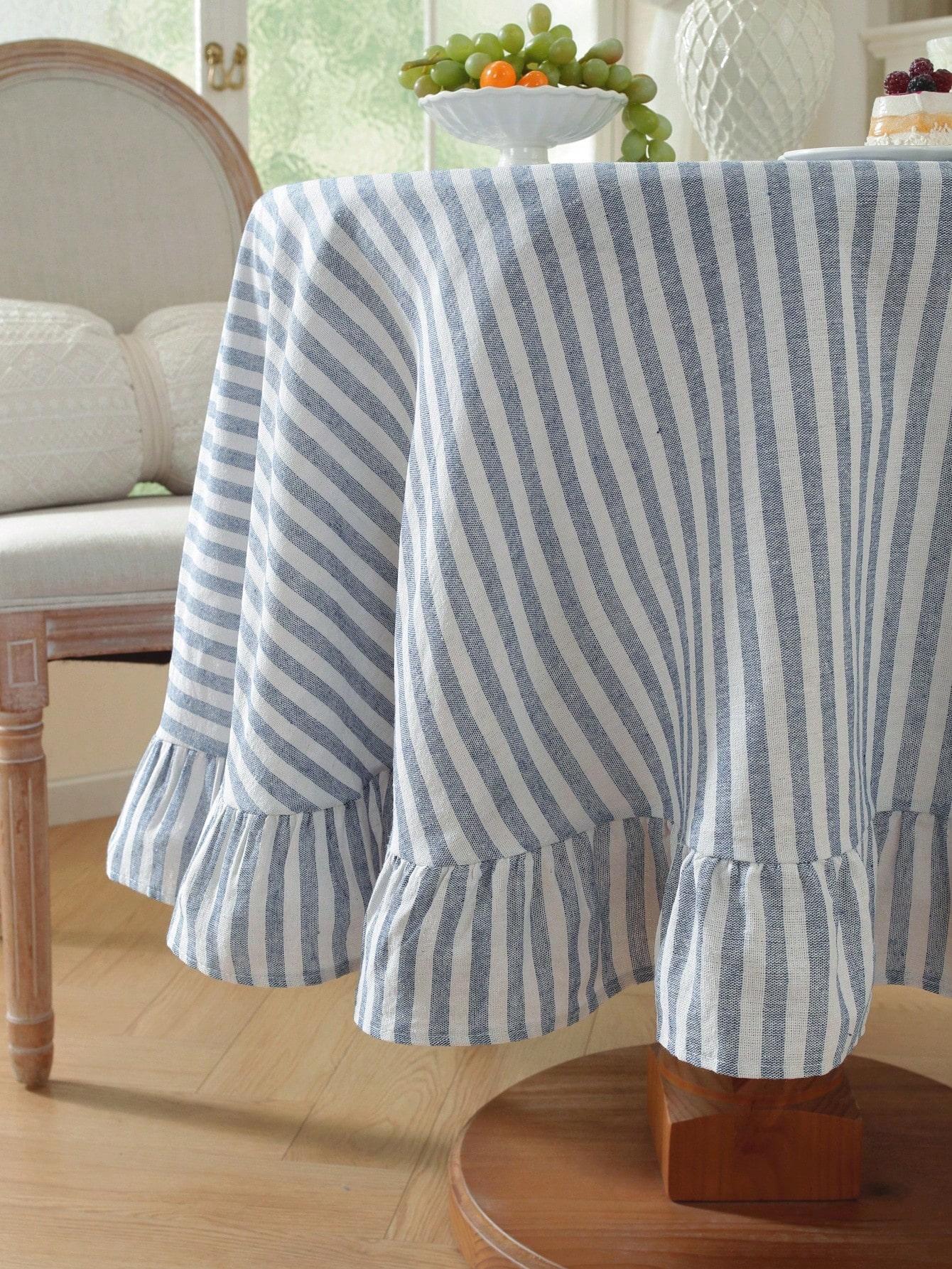 Blue Stripe Ruffle Round Table Linen thumbnail 3