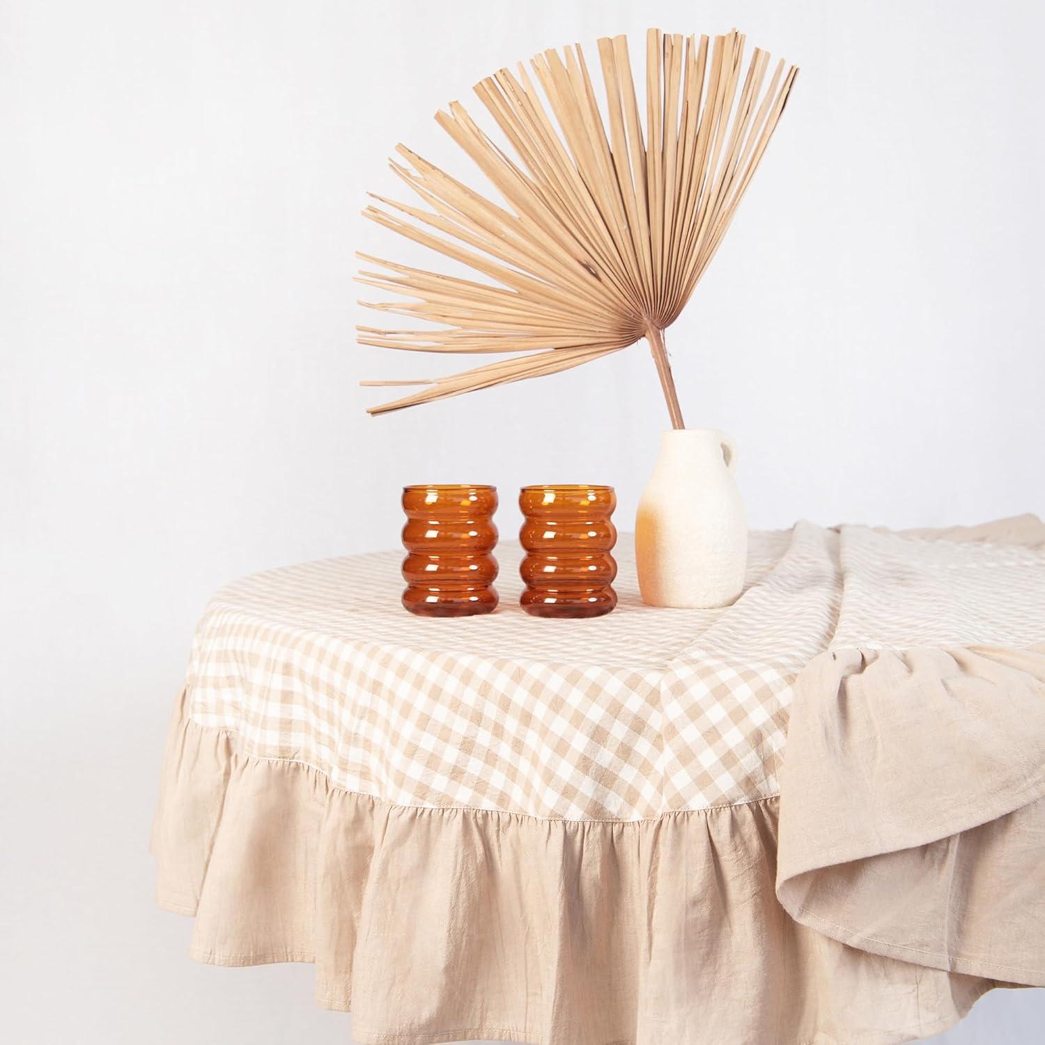 Beige Gingham Farmhouse Round Table Linen thumbnail 5