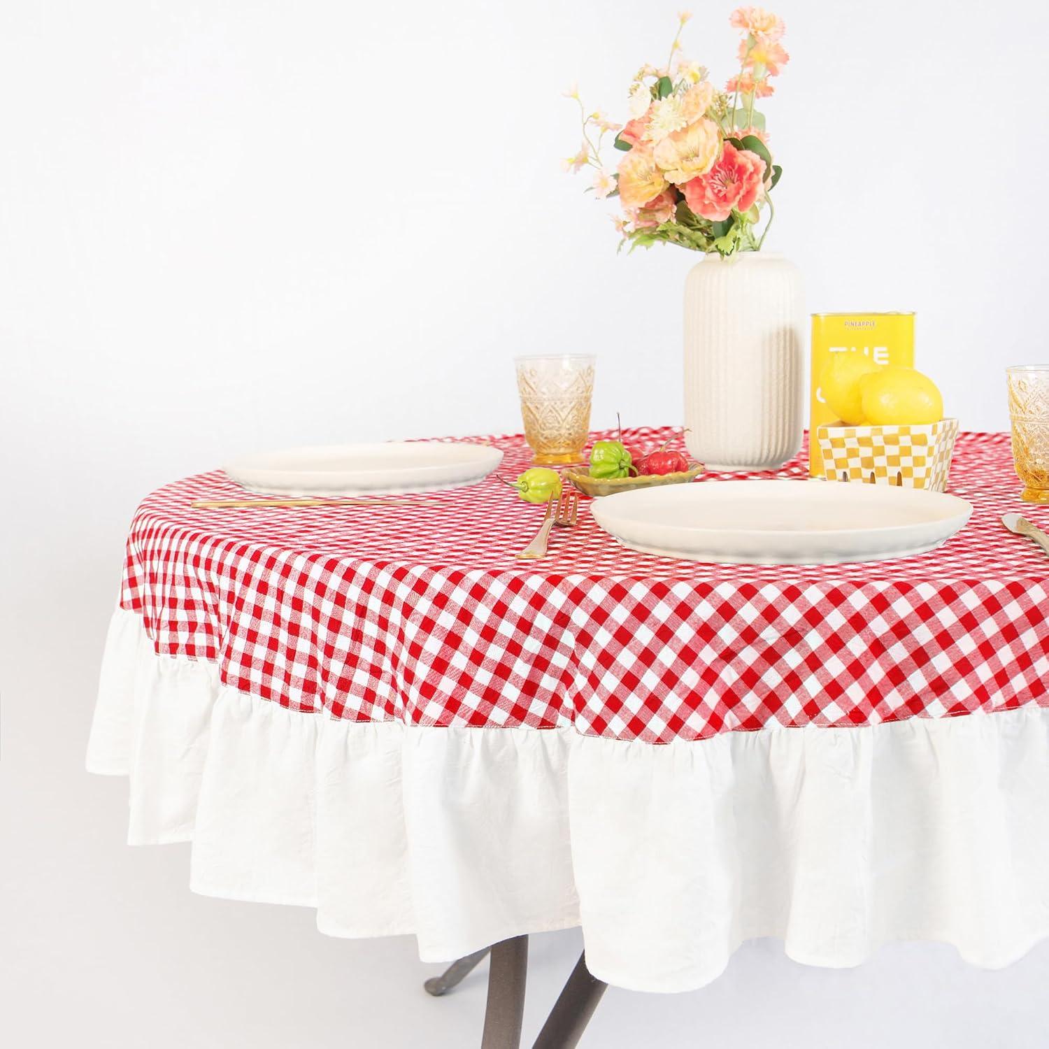 Gingham Checkered Farmhouse Round Table Linen thumbnail 2