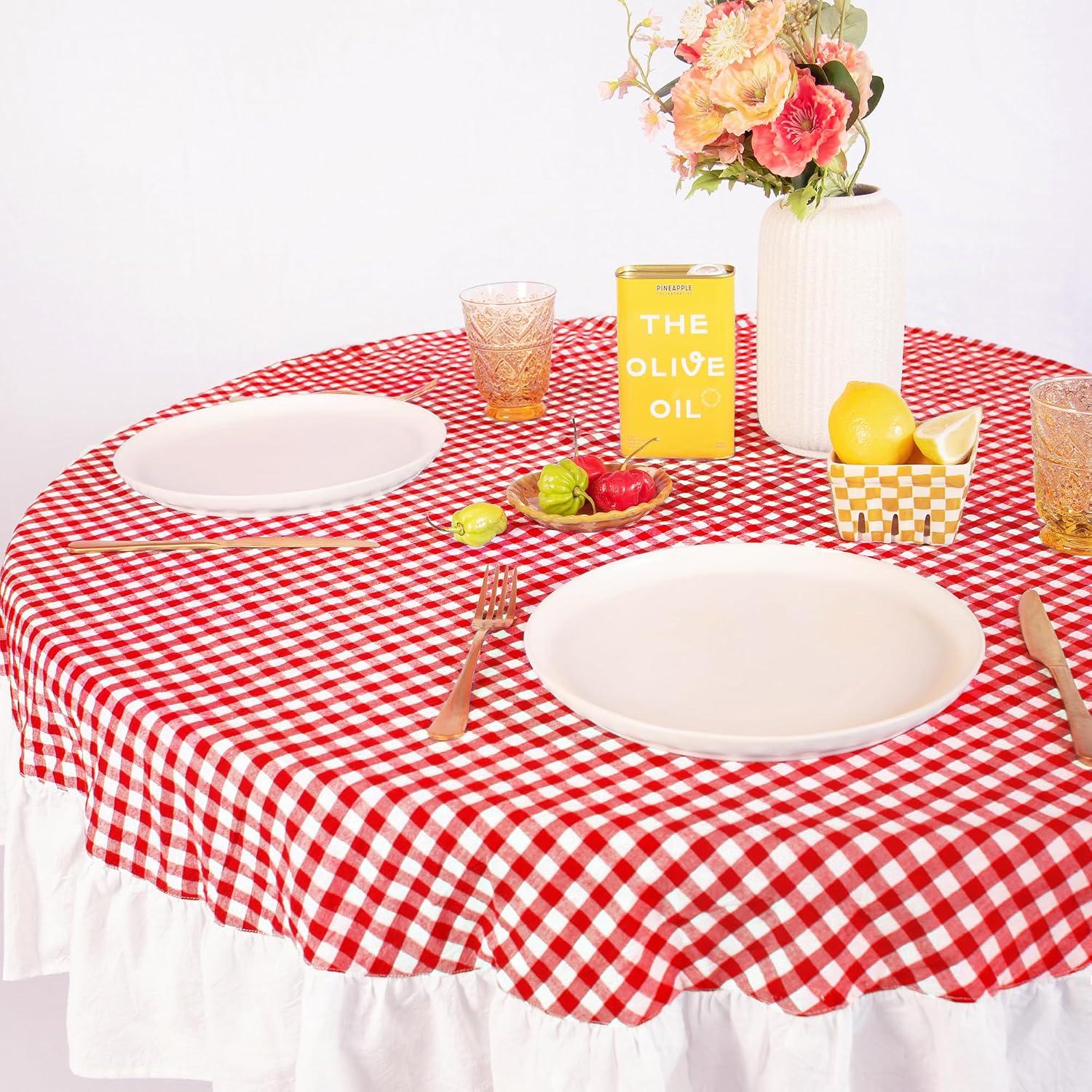 Gingham Checkered Farmhouse Round Table Linen thumbnail 3