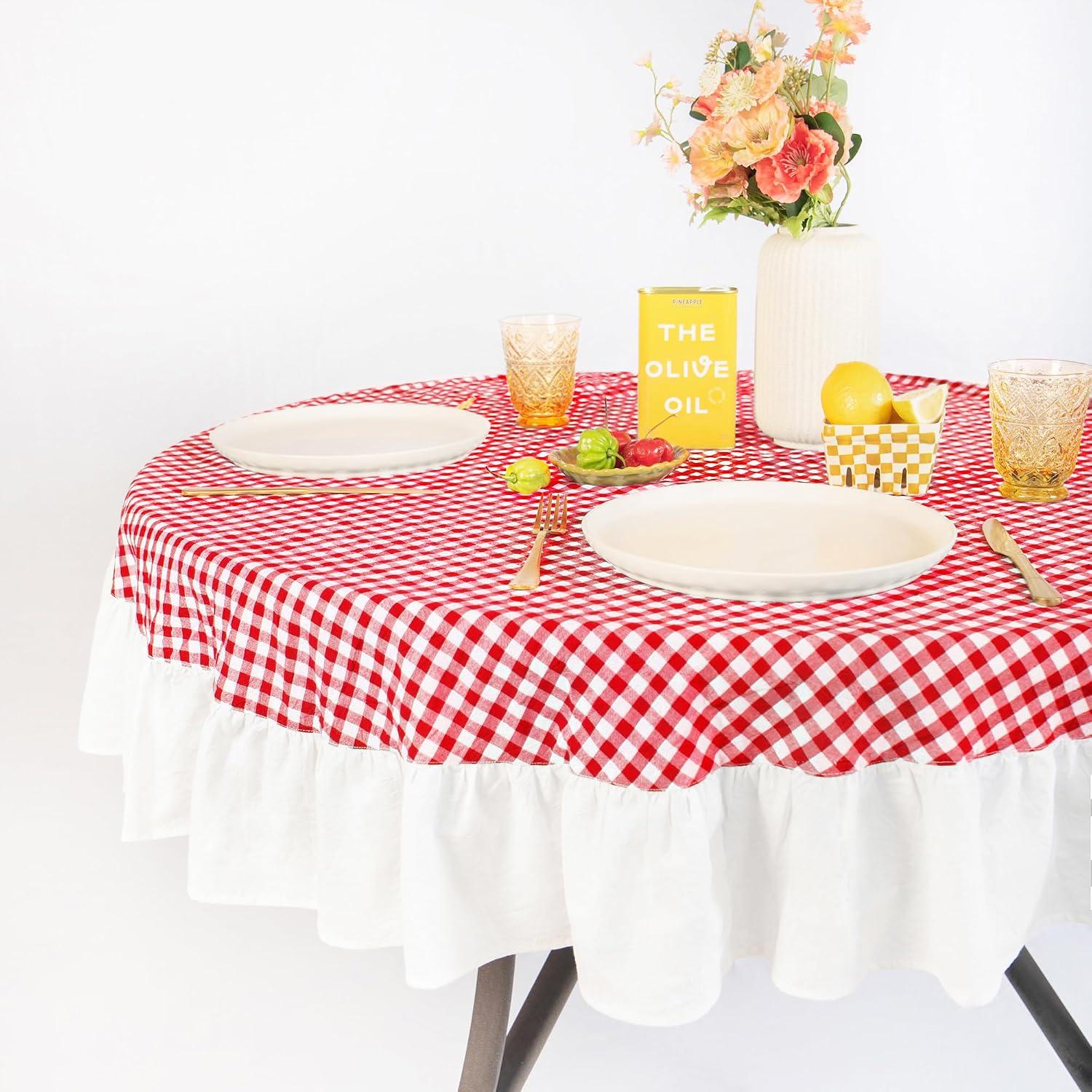 Gingham Checkered Farmhouse Round Table Linen thumbnail 4