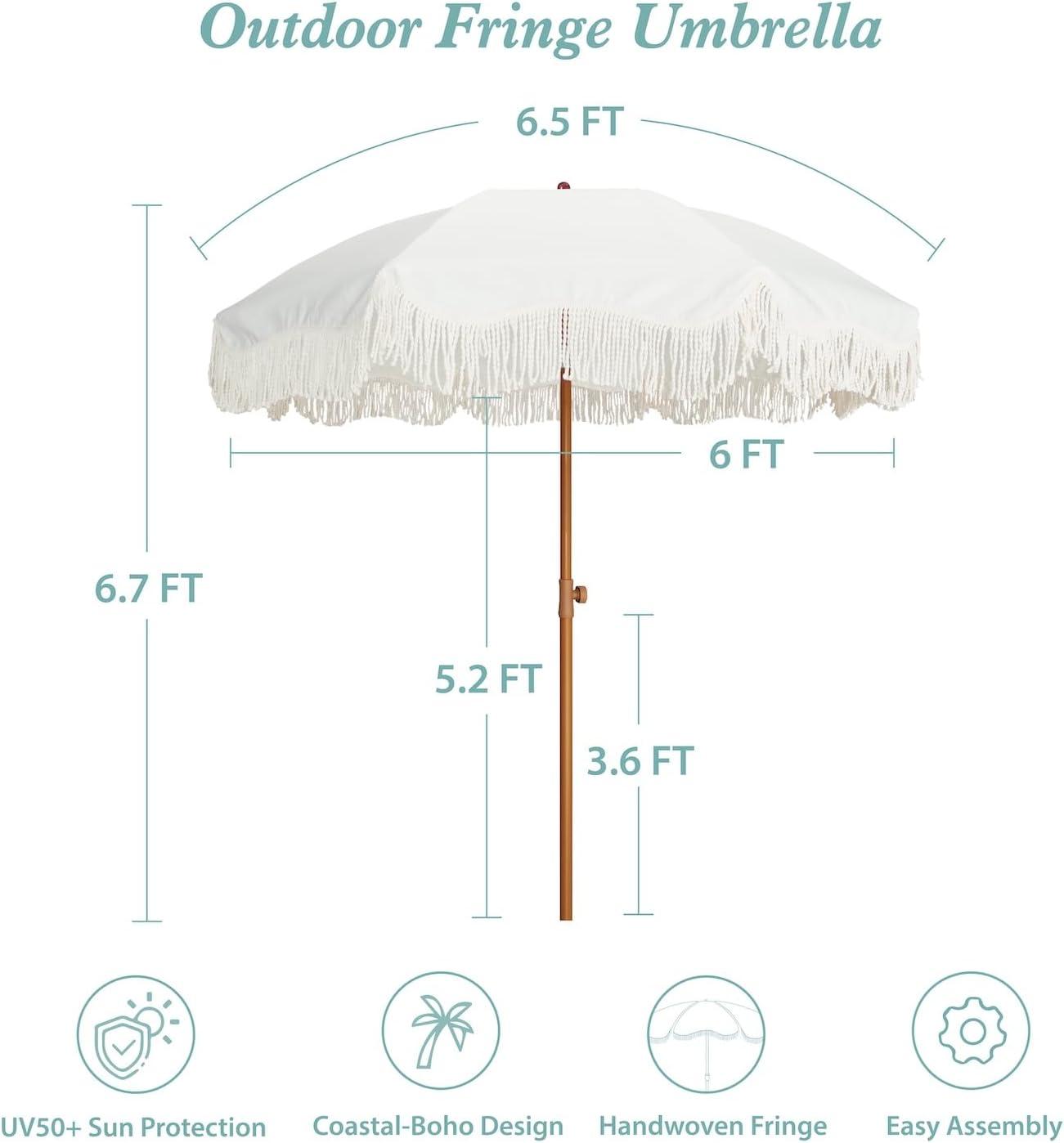 White Fringe Patio Umbrella thumbnail 2