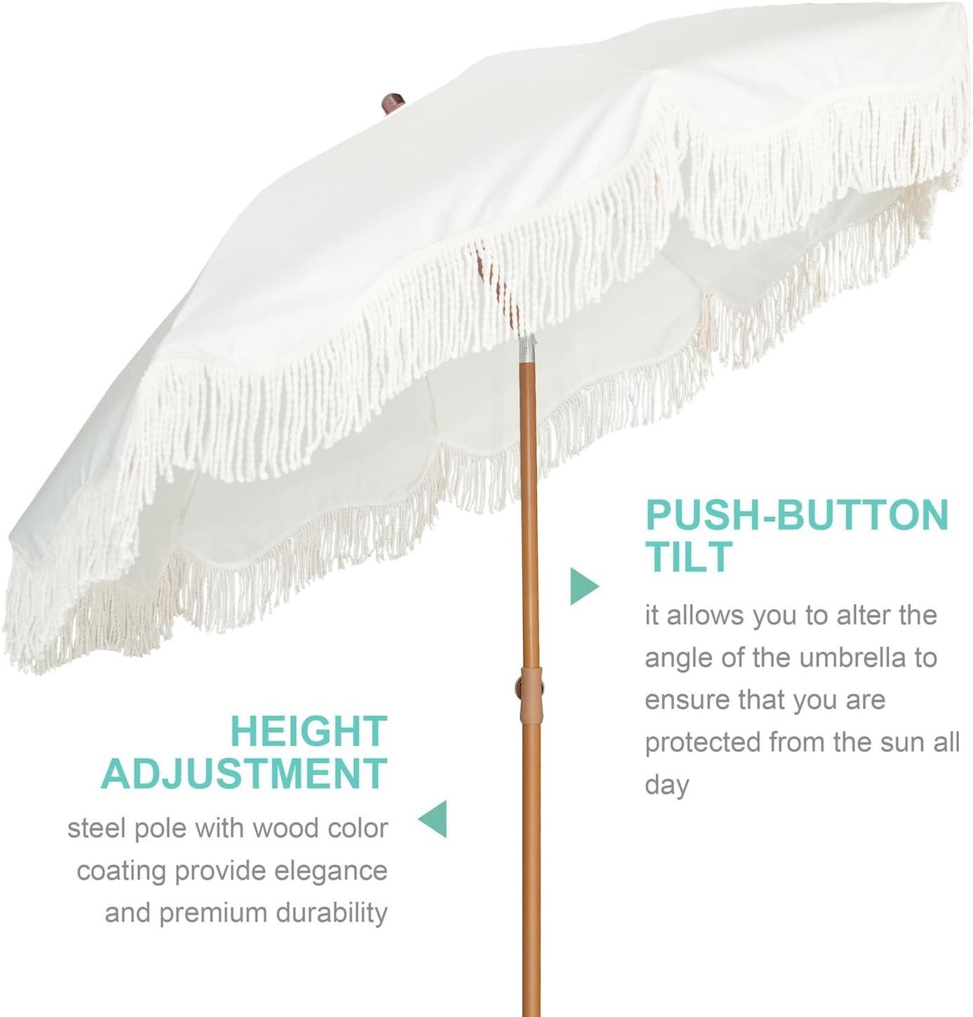 White Fringe Patio Umbrella thumbnail 4